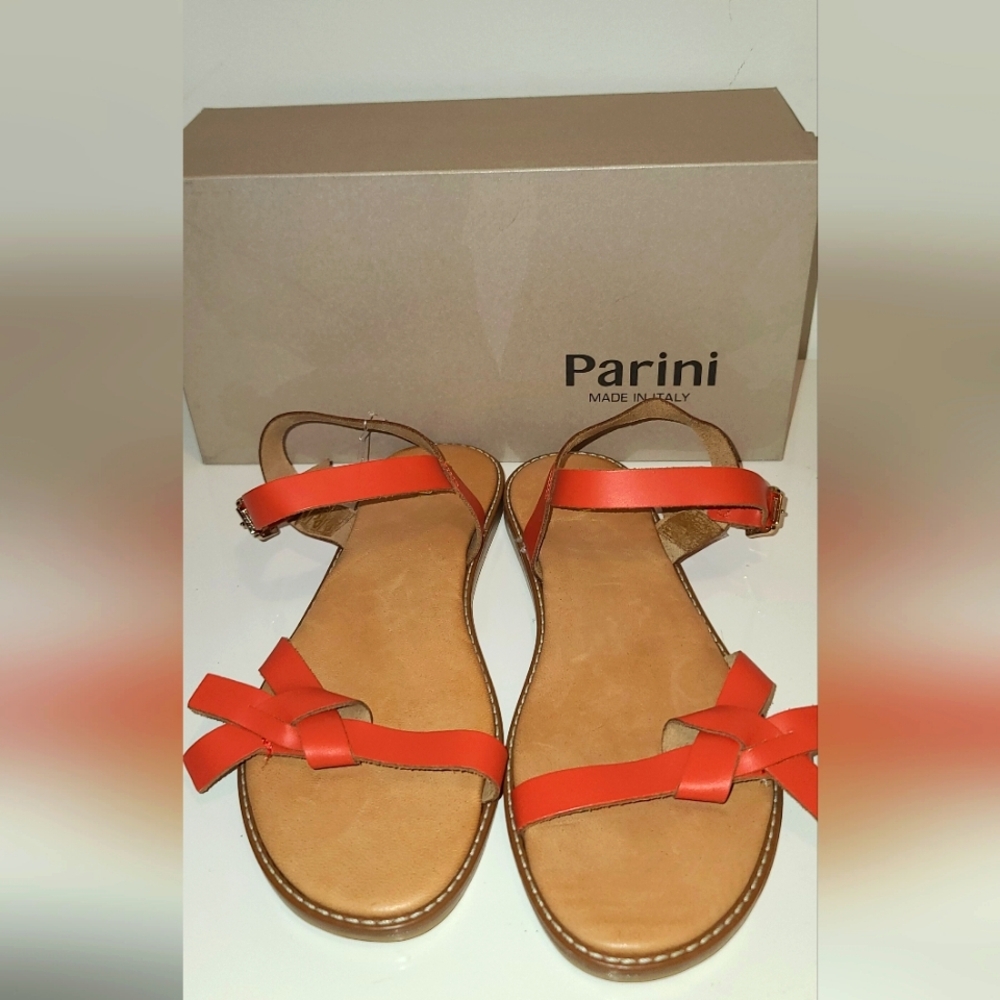 New Parini Leather flat sandals In Coral Orange size EUR 37 Or US 7